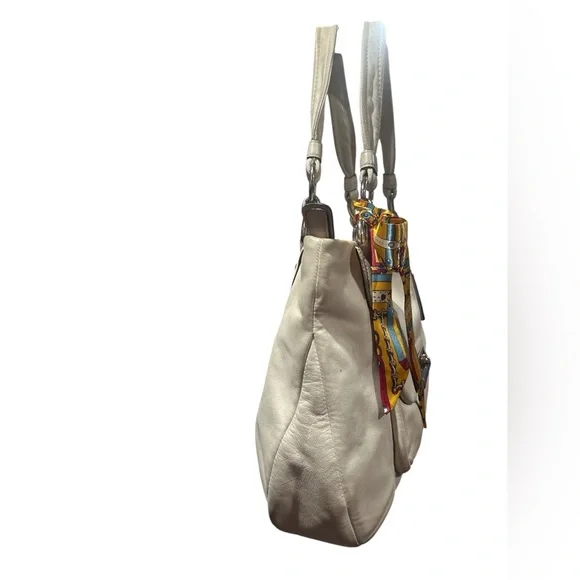 Coach White Shoulder Bag with Yellow Scarf Accent